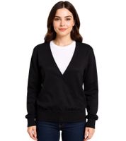 Damen Wickel-Pullover stylischer Ausgeh-Pullover mit V-Ausschnitt 952790 Schwarz