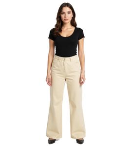 Damen Thermo-Jeans aus Baumwolle Denim-Hose im 5-Pocket-Style Schlag-Hose 953493 Beige