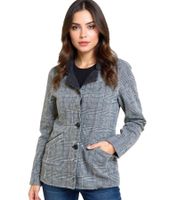Women's Transitional Jacket Short Coat Sustainable Autumn Coat Checked Autumn Jacket 922470 Dark Gray