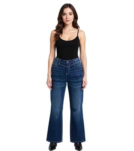 Damen Jeans-Hose Schlag-Hose Denim Jeans im 5-Pocket-Style 937274 Blau