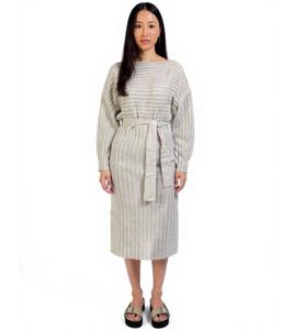 Robe midi douce pour femme, robe basique en maille avec ceinture à nouer, manches longues, 929118, beige