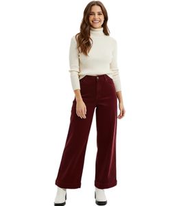 Jeans da donna in velluto a coste di cotone, pantaloni autunnali a gamba larga, taglie 966140 Rosso Vino