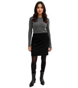 Minigonna da donna, gonna in calda lana con motivo a spina di pesce, taglie comode 956298 Nero