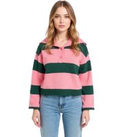 Maglione da donna lavorato a maglia con bottoni, maglione a righe, taglie forti 974173 rosa/verde