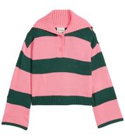 Maglione da donna lavorato a maglia con bottoni, maglione a righe, taglie forti 974173 rosa/verde