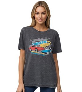 T-shirt da donna RE:COVERED Vintage Corvette con stampa auto, camicia in cotone, camicia a maniche corte, MMPKC478 Grigio