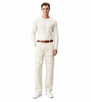 Eleganti jeans cargo da uomo, modello a 4 tasche, pantaloni casual con tasche multiple, BR6016 Beige
