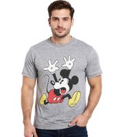 RE:COVERED X Disney Herren T-Shirt mit Panik Mickey Print Baumwoll-Shirt Rundhals-Shirt MMDIS2295 Grau