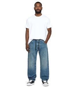 stylische Herren Jeans im Jogger-Stil Denim-Hose Baggy Leg mit Bindeband BR-12000-201 Dunkel-Blau