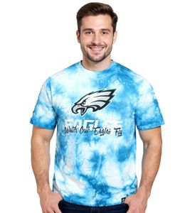 T-shirt da uomo RE:COVERED X NFL con stampa Philadelphia Eagles, girocollo in cotone, RCNFL1393 Blu/Bianco