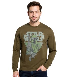 RE:COVERED X STAR WARS Men's Long-Sleeved Mandalorian Print Cotton Pullover Crew Neck Shirt RCDIF2046 Khaki