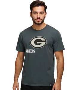 RE:COVERED X NFL Men's T-Shirt Green Bay Packers Logo Lettering Cotton Shirt Crew Neck Shirt RCNFL1317E Gray