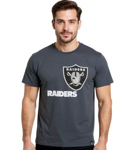 RE:COVERED X NFL Herren T-Shirt Las Vegas Raiders Logo Baumwoll-Shirt Rundhals-Shirt RCNFL1317G Grau