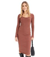 elegantes Damen Kleid Business-Kleid mit Rundhals-Ausschnitt Langarm-Kleid 961739 Braun