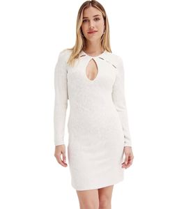 Robe élégante en maille pour femme, robe d'affaires à col rond et manches longues, 955551 Blanc