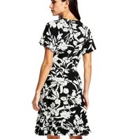 Laura Scott Damen Jersey-Kleid elegantes Sommer-Kleid A-Linie Midi-Kleid 75329162 Schwarz/Beige