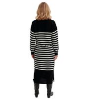Damen Midi-Kleid gestreiftes Langarm-Kleid mit V-Ausschnitt Strick-Kleid 948157 Schwarz