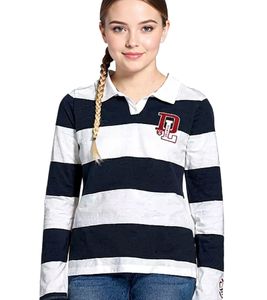 DELMAO Kinder Langarm-Shirt Mädchen Longsleeve mit Polo-Kragen 54289803 Blau/Weiß