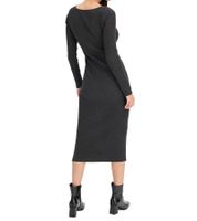 Damen Midi-Kleid mit Rippenstrick Langarm-Kleid schmales Strick-Kleid 933773 Grau