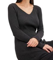 Damen Midi-Kleid mit Rippenstrick Langarm-Kleid schmales Strick-Kleid 933773 Grau