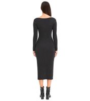 Damen Midi-Kleid mit Rippenstrick Langarm-Kleid schmales Strick-Kleid 933773 Grau