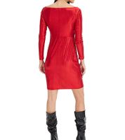 elegantes Damen Jersey-Kleid mit Metallic-Effekt Abend-Kleid mit langen Ärmeln 922945 Rot