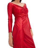 elegantes Damen Jersey-Kleid mit Metallic-Effekt Abend-Kleid mit langen Ärmeln 922945 Rot