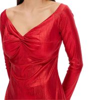 elegantes Damen Jersey-Kleid mit Metallic-Effekt Abend-Kleid mit langen Ärmeln 922945 Rot