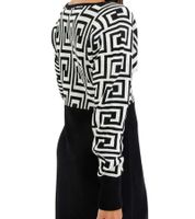 Damen Strick-Kleid mit graphischem Muster Mini-Kleid mit langen Ärmeln 976171 Schwarz/Weiß