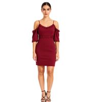 Damen Spitzen-Kleid schulterfreies Mini-Kleid mit dünnen, verstellbaren Trägern 951142 Burgunder-Rot