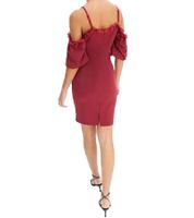 Damen Spitzen-Kleid schulterfreies Mini-Kleid mit dünnen, verstellbaren Trägern 951142 Burgunder-Rot
