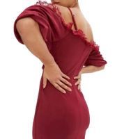 Damen Spitzen-Kleid schulterfreies Mini-Kleid mit dünnen, verstellbaren Trägern 951142 Burgunder-Rot