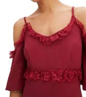 Damen Spitzen-Kleid schulterfreies Mini-Kleid mit dünnen, verstellbaren Trägern 951142 Burgunder-Rot
