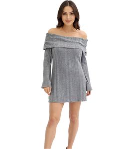 Robe en maille pour femme avec décolleté Bardot, mini-robe à épaules dénudées 912333 Gris