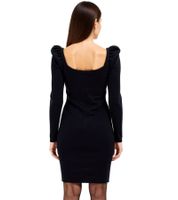 Damen Ripp-Strick-Kleid mit Karree-Ausschnitt Mini-Kleid mit langen Ärmeln 906800 Schwarz