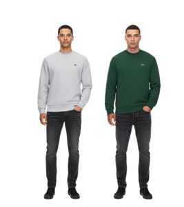 Felpa da uomo Lacoste con logo ricamato, maglione basic, maglione in cotone moderno, camicia a maniche lunghe SH9608 00, grigio o verde