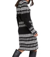 Damen Strick-Kleid mit Fairisle-Print Langarm-Kleid Herbst-Kleid 923627 Schwarz/Weiß