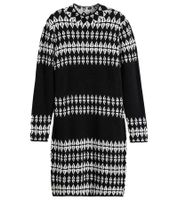 Damen Strick-Kleid mit Fairisle-Print Langarm-Kleid Herbst-Kleid 923627 Schwarz/Weiß