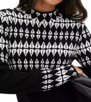 Damen Strick-Kleid mit Fairisle-Print Langarm-Kleid Herbst-Kleid 923627 Schwarz/Weiß