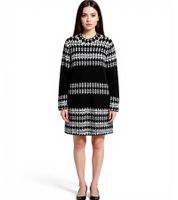 Damen Strick-Kleid mit Fairisle-Print Langarm-Kleid Herbst-Kleid 923627 Schwarz/Weiß