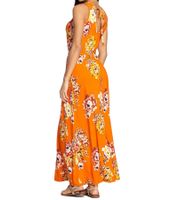 Laura Scott Damen Midi-Kleid ärmelloses Sommerkleid mit Blumendruck Strand-Kleid 94523917 Orange