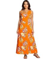 Laura Scott Damen Midi-Kleid ärmelloses Sommerkleid mit Blumendruck Strand-Kleid 94523917 Orange