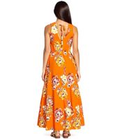 Laura Scott Damen Midi-Kleid ärmelloses Sommerkleid mit Blumendruck Strand-Kleid 94523917 Orange