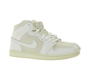 NIKE Air Jordan 1 Mid Damen Sneaker Echtleder Turnschuhe Mid-Top Sneaker BQ6472-201 Weiß/Hellbraun/Beige
