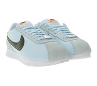 NIKE Cortez Damen Sneaker Retro Turnschuhe mit Echtleder Low-Top Sneaker DZ2795-401 Weiß/Hellblau/Schwarz