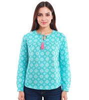 ZWILLINGSHERZ Women's Cotton Blouse Summer Blouse with Allover Paisley Pattern 33125-3 Blue/Green