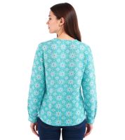 ZWILLINGSHERZ Women's Cotton Blouse Summer Blouse with Allover Paisley Pattern 33125-3 Blue/Green
