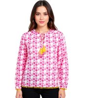 ZWILLINGSHERZ Women's Cotton Blouse Summer Blouse "Candy" with Dotted Pattern 33215-52 Pink/Orange