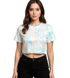 Top corto da donna ZEGY con effetto tie-dye, t-shirt in cotone 1075 Bianco/Blu