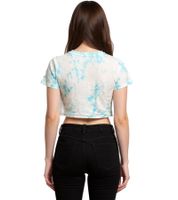 ZEGY Damen Crop-Top im Batik-Look Baumwoll-Shirt T-Shirt 1075 Weiß/Blau
